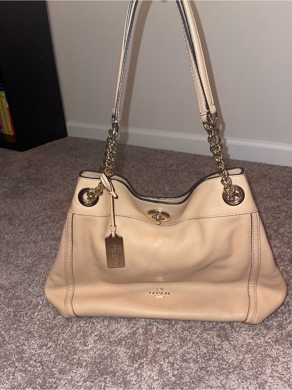 Coach Pebbled Leather Shoulder Bag in Beige with Gold Hardware